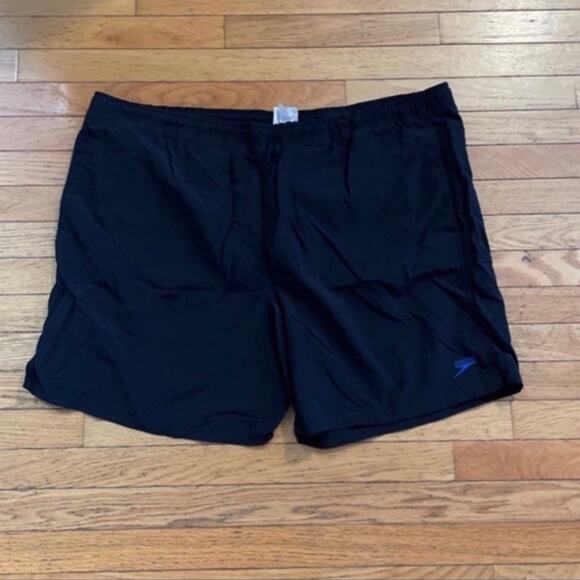 Mens Size XXL Vintage Speedo Swim Trunks 2x Black with blue letters  100% nylon - Picture 3 of 6